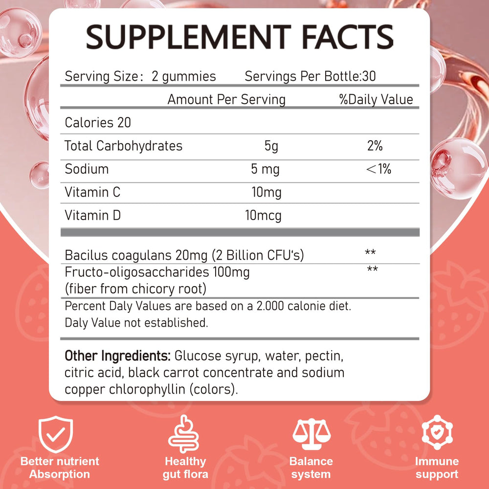 Close-up of two strawberry-flavored gummies