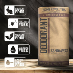 Viking Revolution aluminum-free label highlighting clean, paraben-free formula.