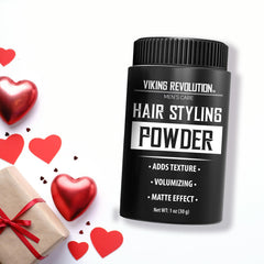 Viking Revolution hair powder application in hand, demonstrating quick texture boost.