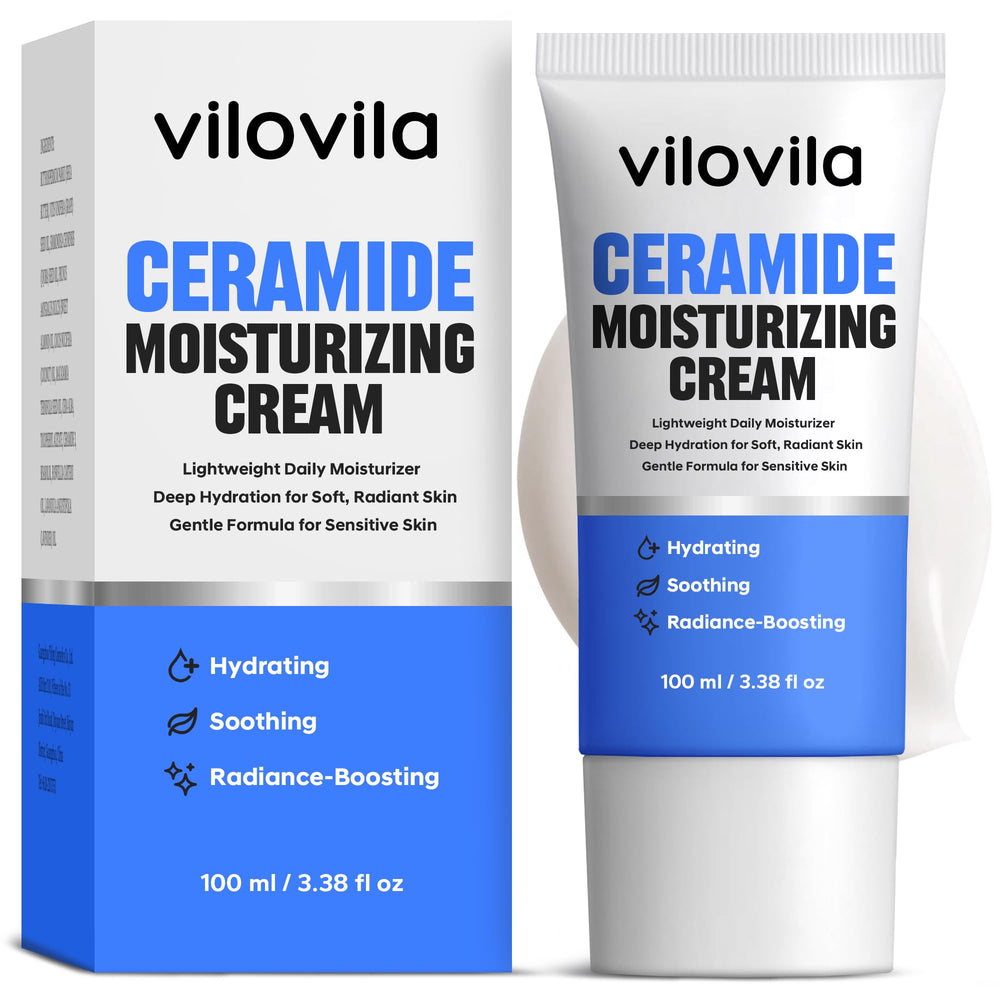 ViloVila Ceramide Face Cream application demonstrates quick absorption for daily hydration.