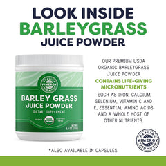 Nutrition facts label for Vimergy Barley Grass Juice Powder