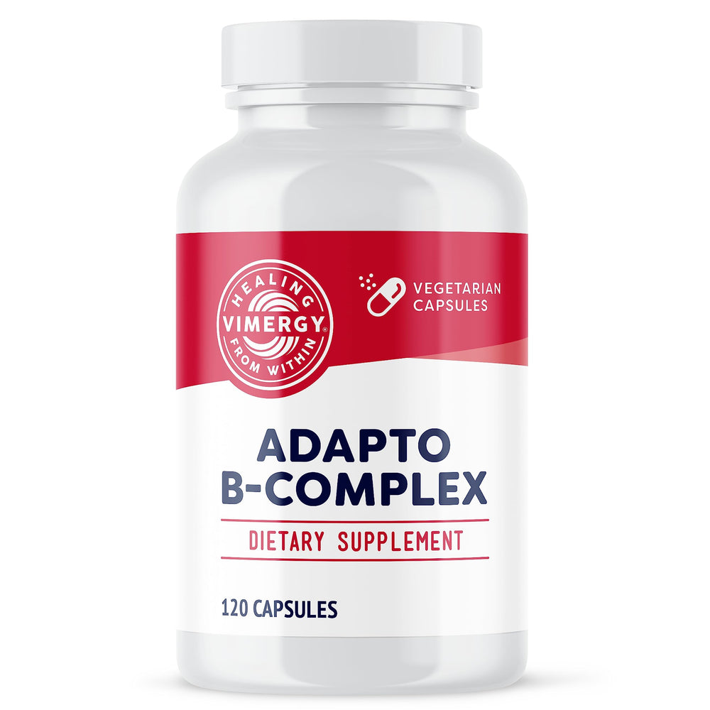 Vimergy Adapto-B bottle front showcases high-potency B vitamins for daily energy.
