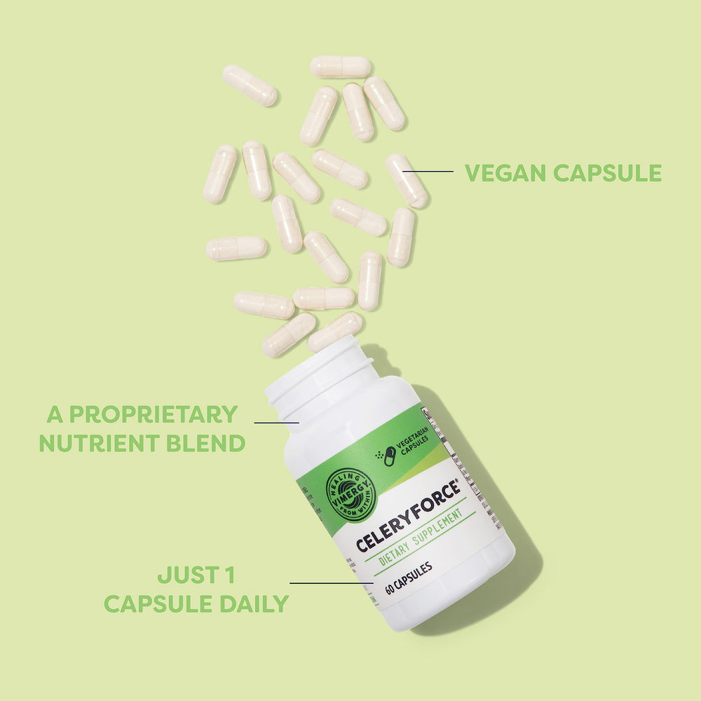 Celeryforce capsules with vegan, kosher labeling
