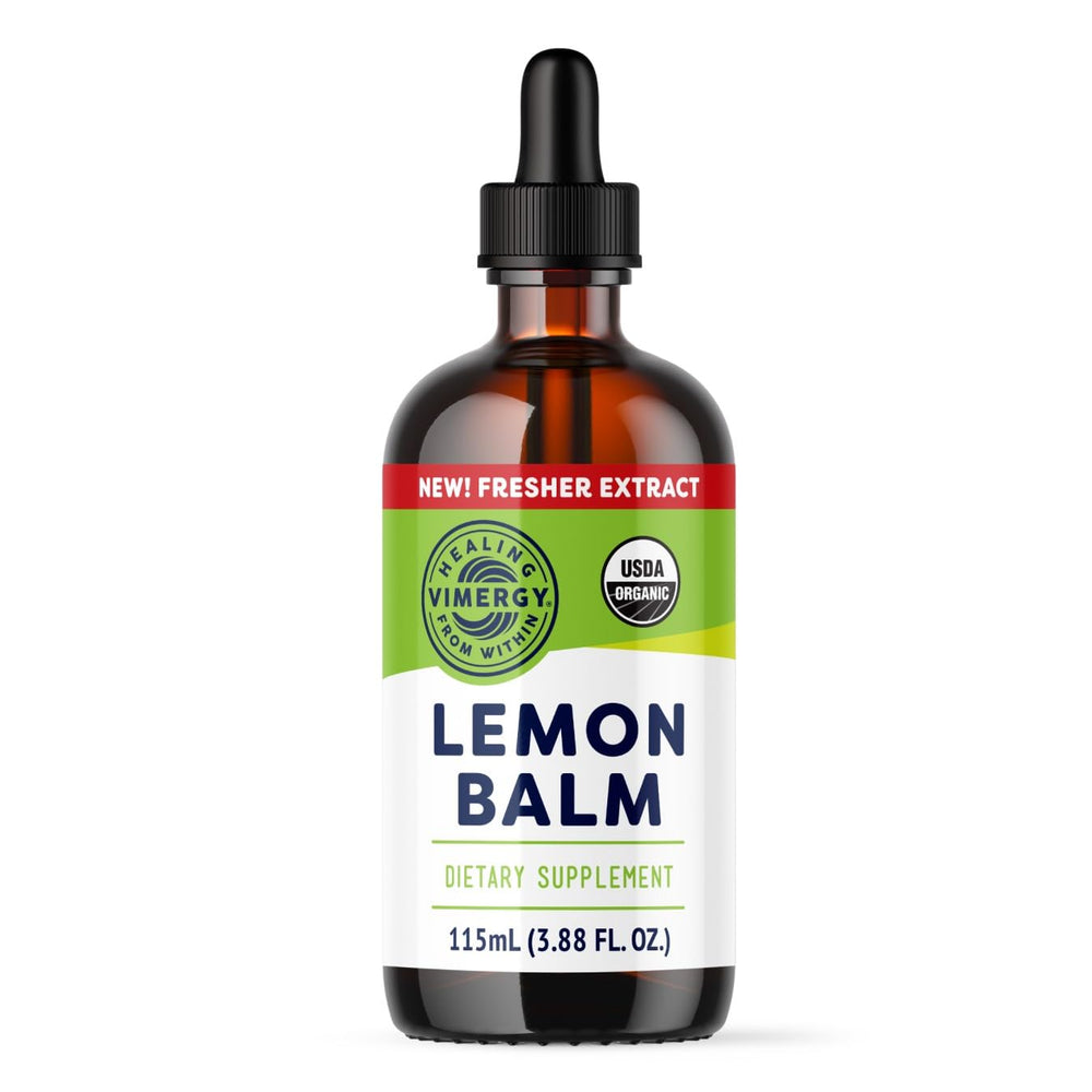Vimergy lemon balm tincture bottle for daily use in routine