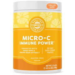 Vimergy Micro-C Immune Power powder in a jar with a scoop for easy daily immune support.