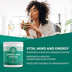 Vimergy Spirulina Powder 250g back label with nutrition information