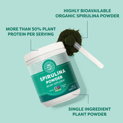 Pouring Vimergy Spirulina powder into a glass for quick absorption.