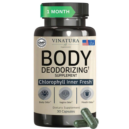 VINATURA Body Deodorizing Supplement bottle with chlorophyll pills