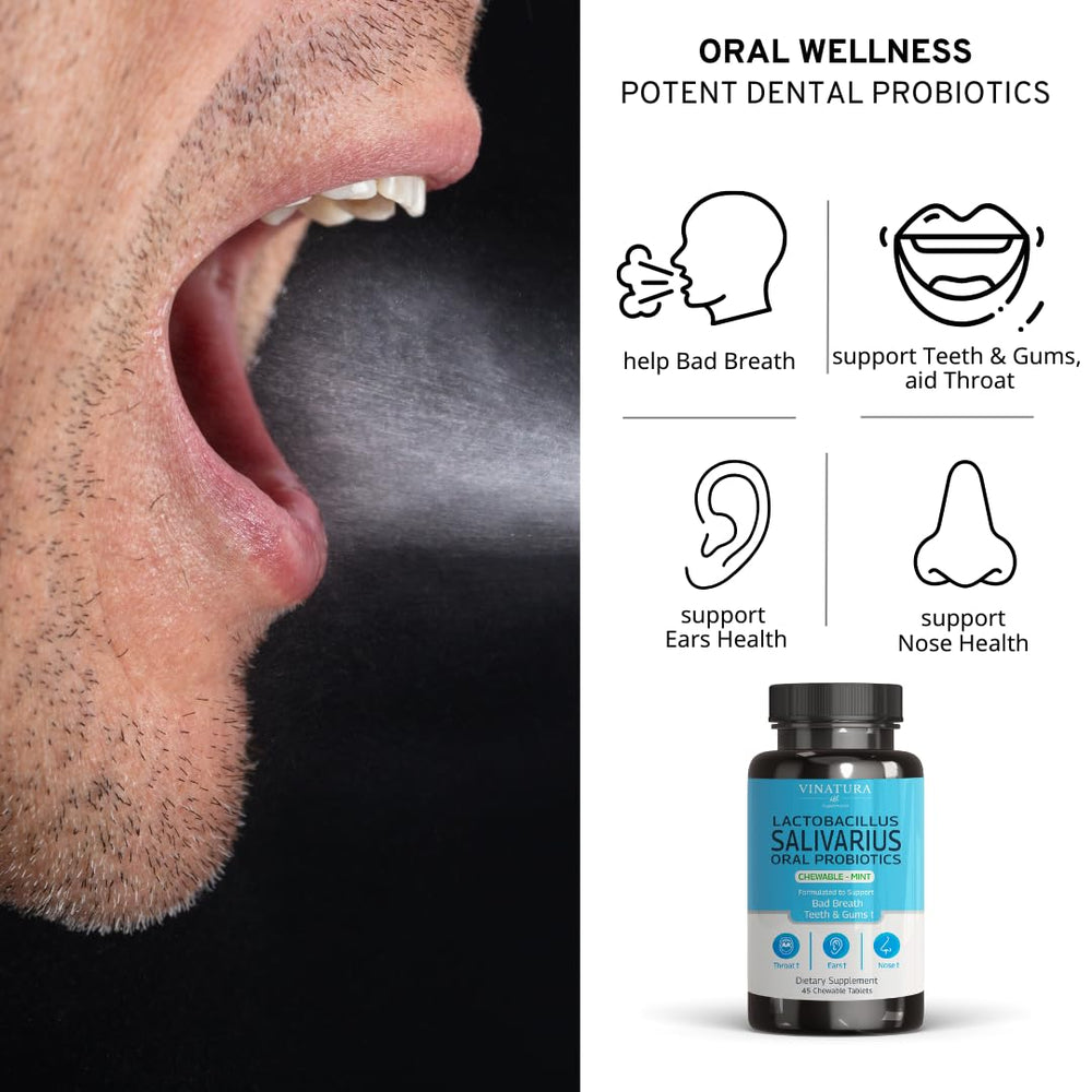 Packaging label for VINATURA Lactobacillus Salivarius Oral Probiotics