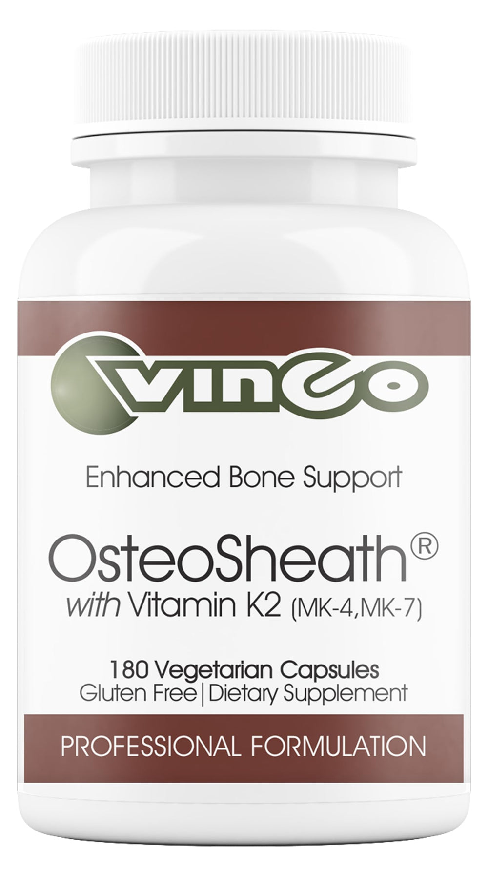 Bottle of Vinco OsteoSheath4 with Vitamin K2, 180 capsules