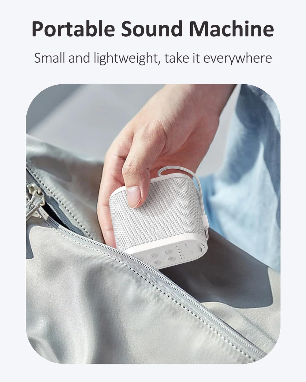 Vindsbay portable sound machine in hand suitable for easy on-the-go use.