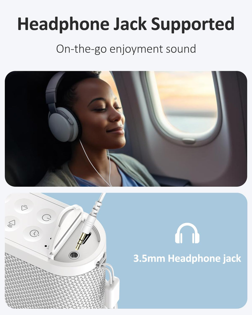 Vindsbay sound machine with headphone jack for private listening anywhere.