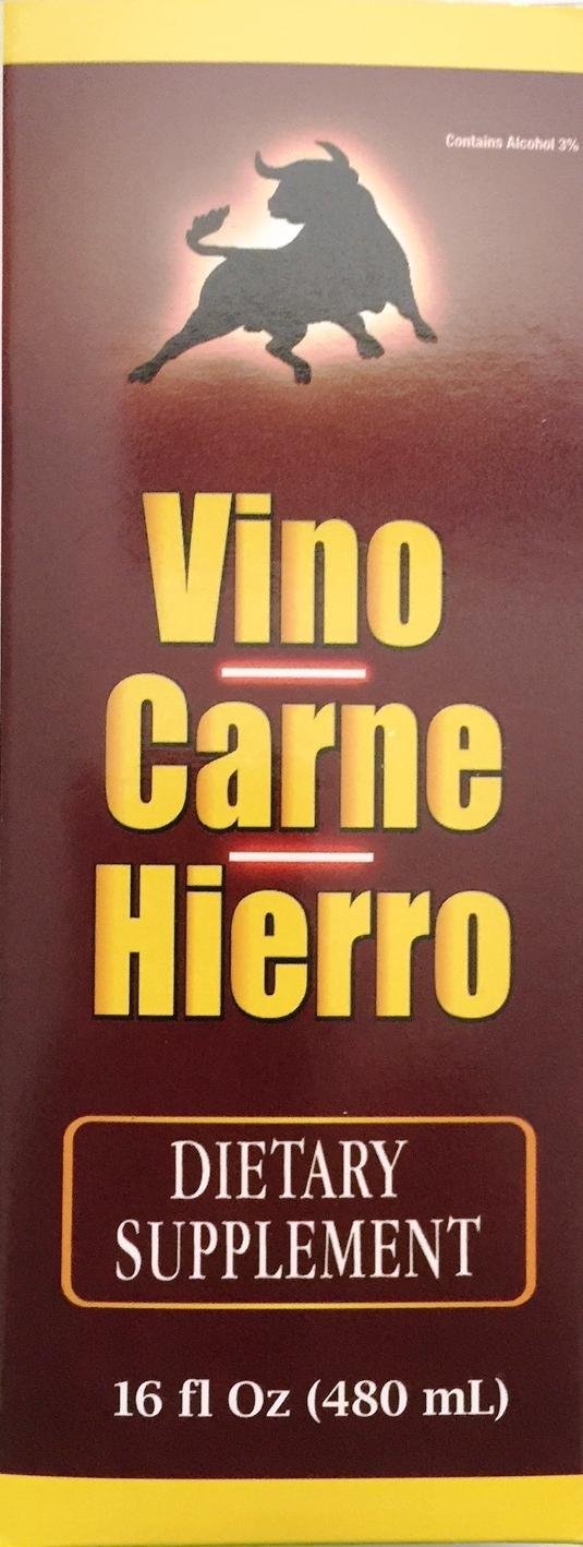 Vino Carne Hierro 16 oz bottles displayed together with packaging