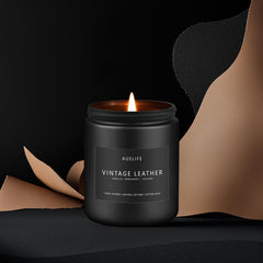 Flat lay with leather texture and bergamot notes