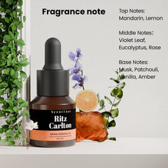 Middle notes of violet leaf, eucalyptus, and rose petals in diffuser oil.