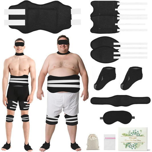 Viowey Castor Oil Pack Wrap 11-piece set eye patch applied to skin