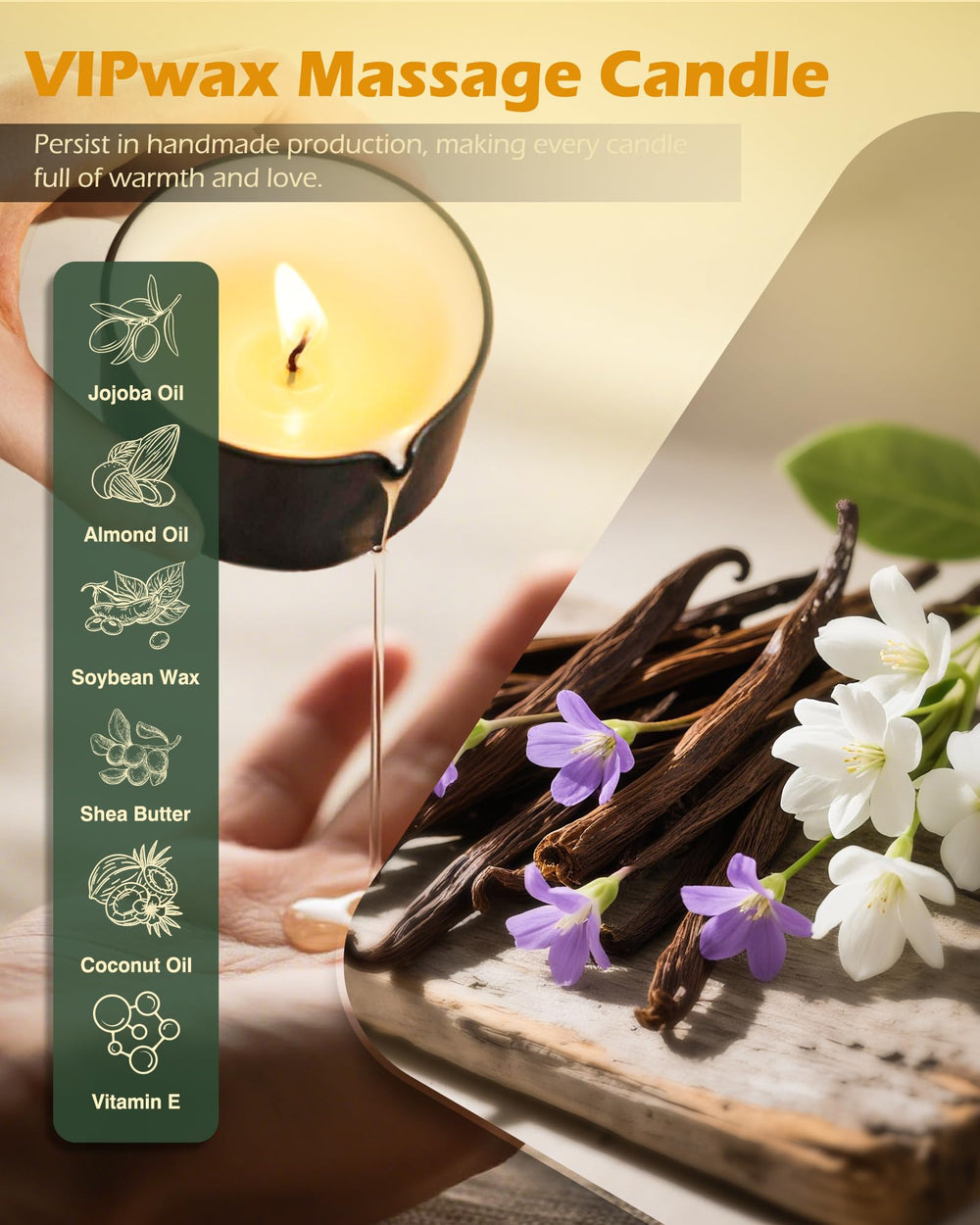 Candle melts into massage oil with coconut and soy wax blend