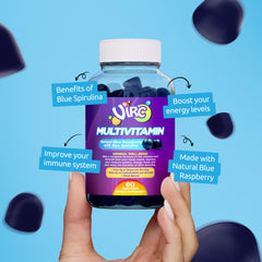 Close-up of blue raspberry flavored vegan gummies (drop shape)