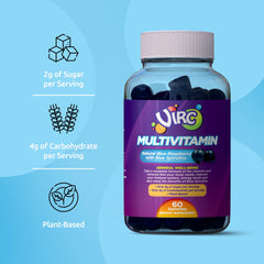 Non-GMO and allergen-free multivitamin gummies badge visuals