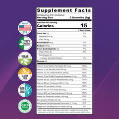 Drop-shaped gummies in a clear dish with fresh backdrop