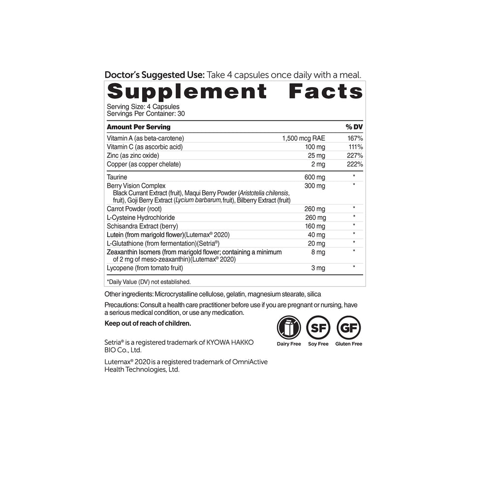 Close-up of Vision Essentials Gold ingredients highlighting lutein and zeaxanthin