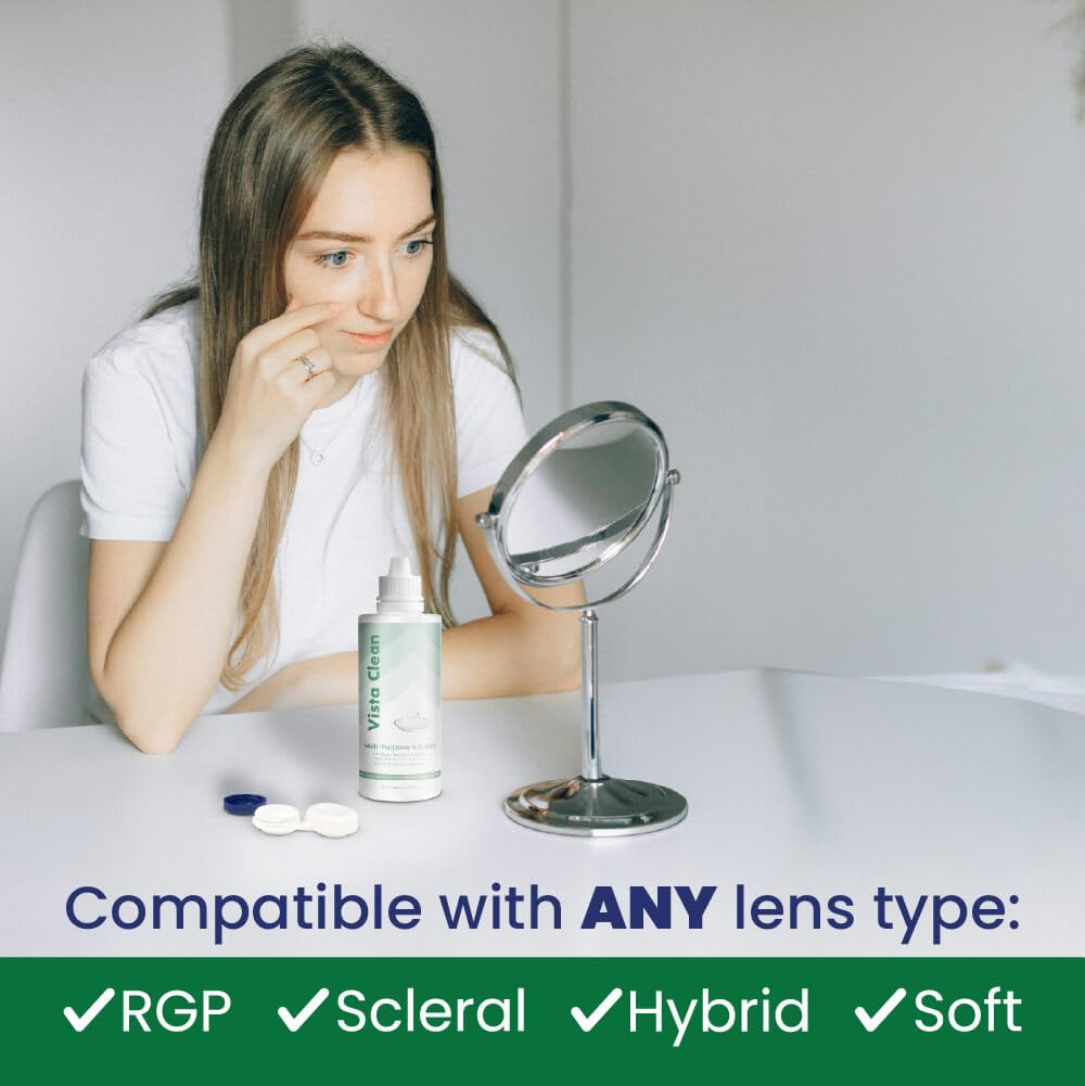 Graphic showing lens care steps with Vista Clean