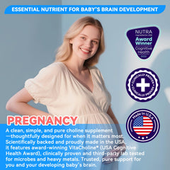Close-up of liquid VitaCholine capsules for fetal brain development