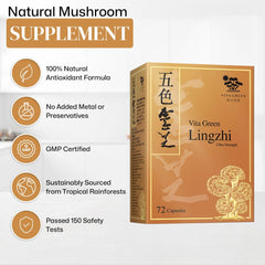 Foil-sealed bottle helps preserve freshness of Vita Green Lingzhi.