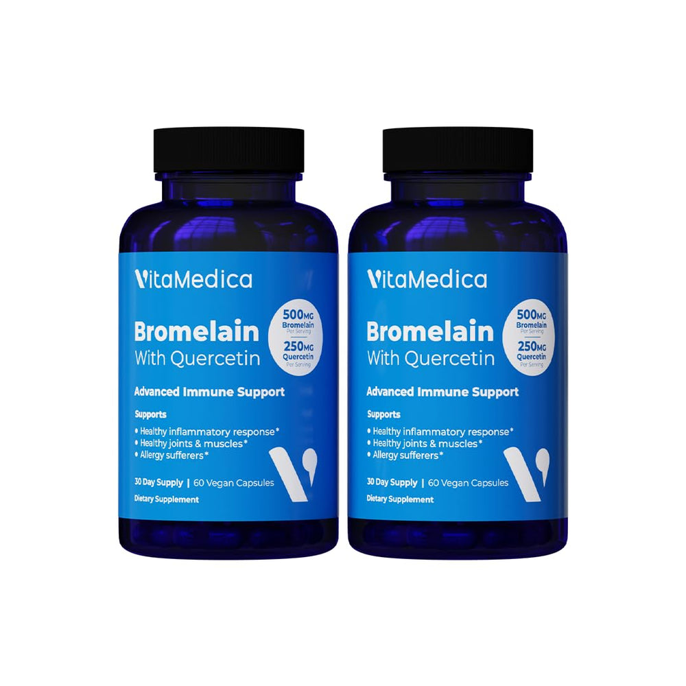 VitaMedica Bromelain & Quercetin supplement bottle on white background