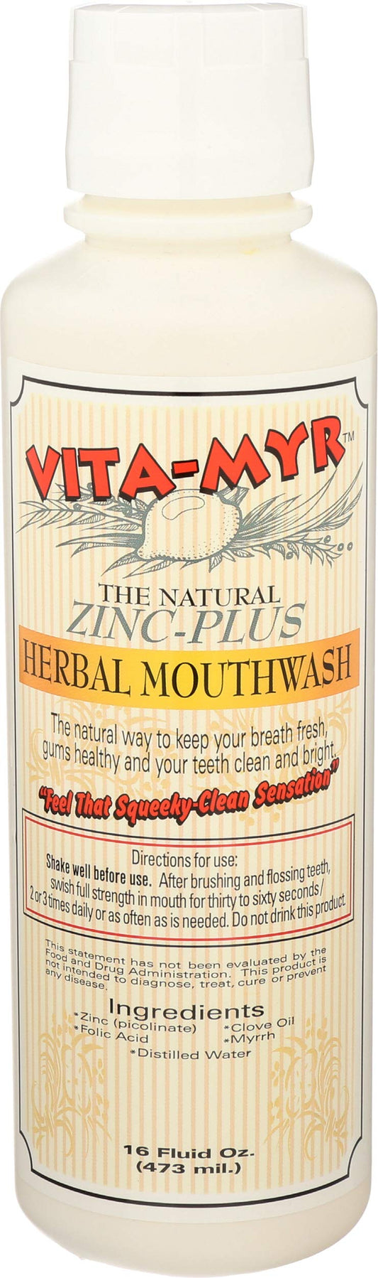 VITA-MYR Zinc-Plus Xtra Herbal Mouthwash 16 oz bottle front view