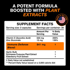Close-up of VitaRaw immune support capsules with elderberry and vitamin C