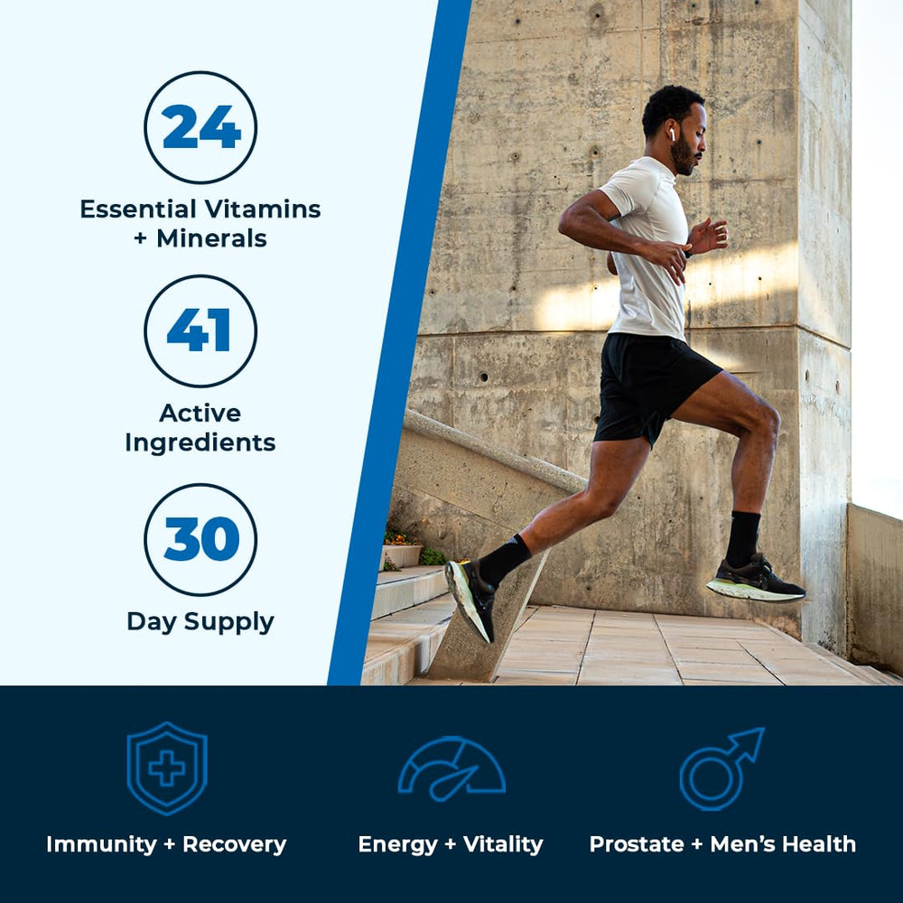 Lifestyle image showing a man with vitamins