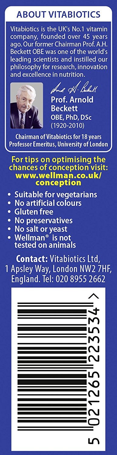 Nutrition facts panel for Wellman Conception