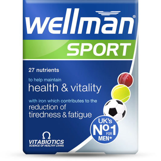 Wellman Sport Tablets packaging box with branding (hero image)