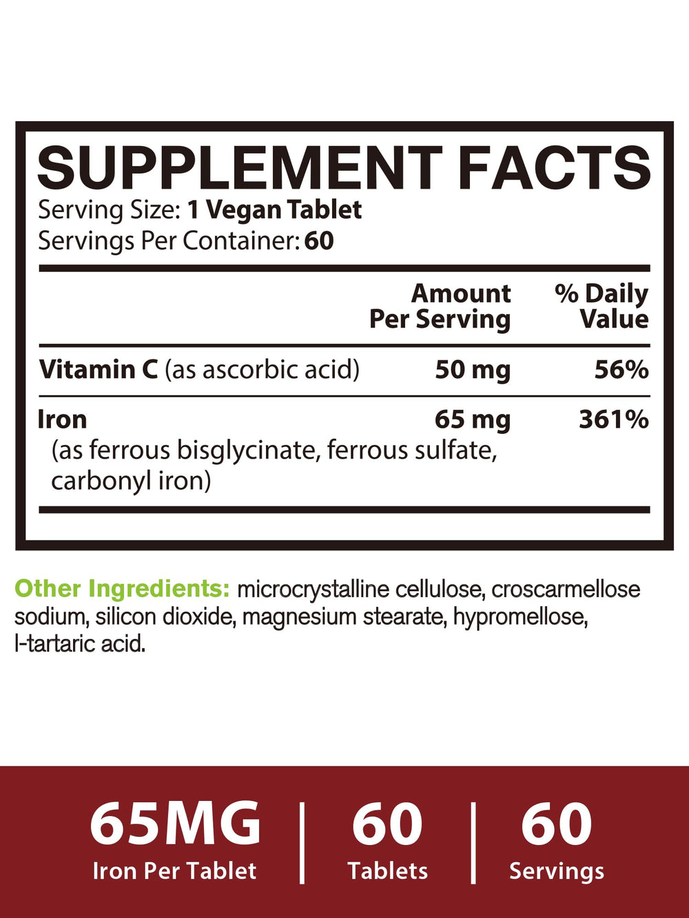 Close-up of Vitacook 65mg iron pills