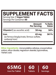 Close-up of Vitacook 65mg iron pills