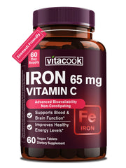 Vitacook Iron Supplement bottle label showing 65 mg iron and 250 mg vitamin C