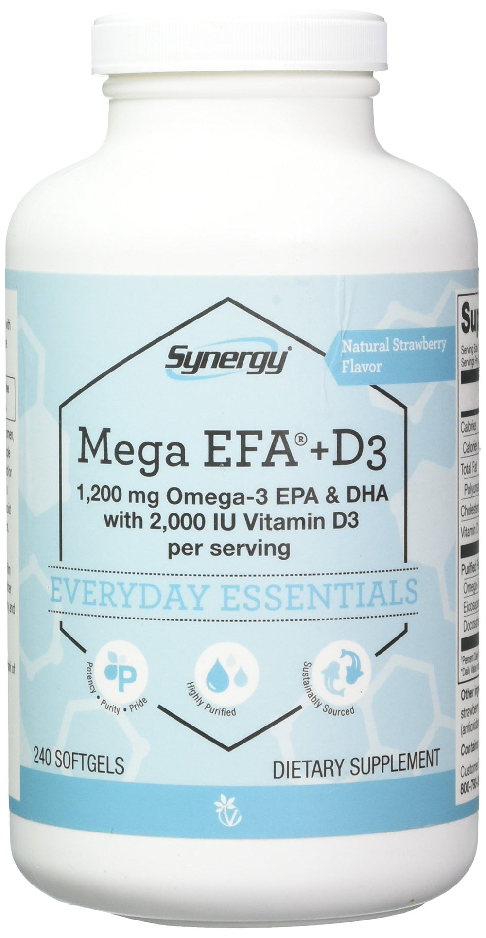 Bottle of Vitacost Mega EFA-D3 Omega-3 with 240 softgels