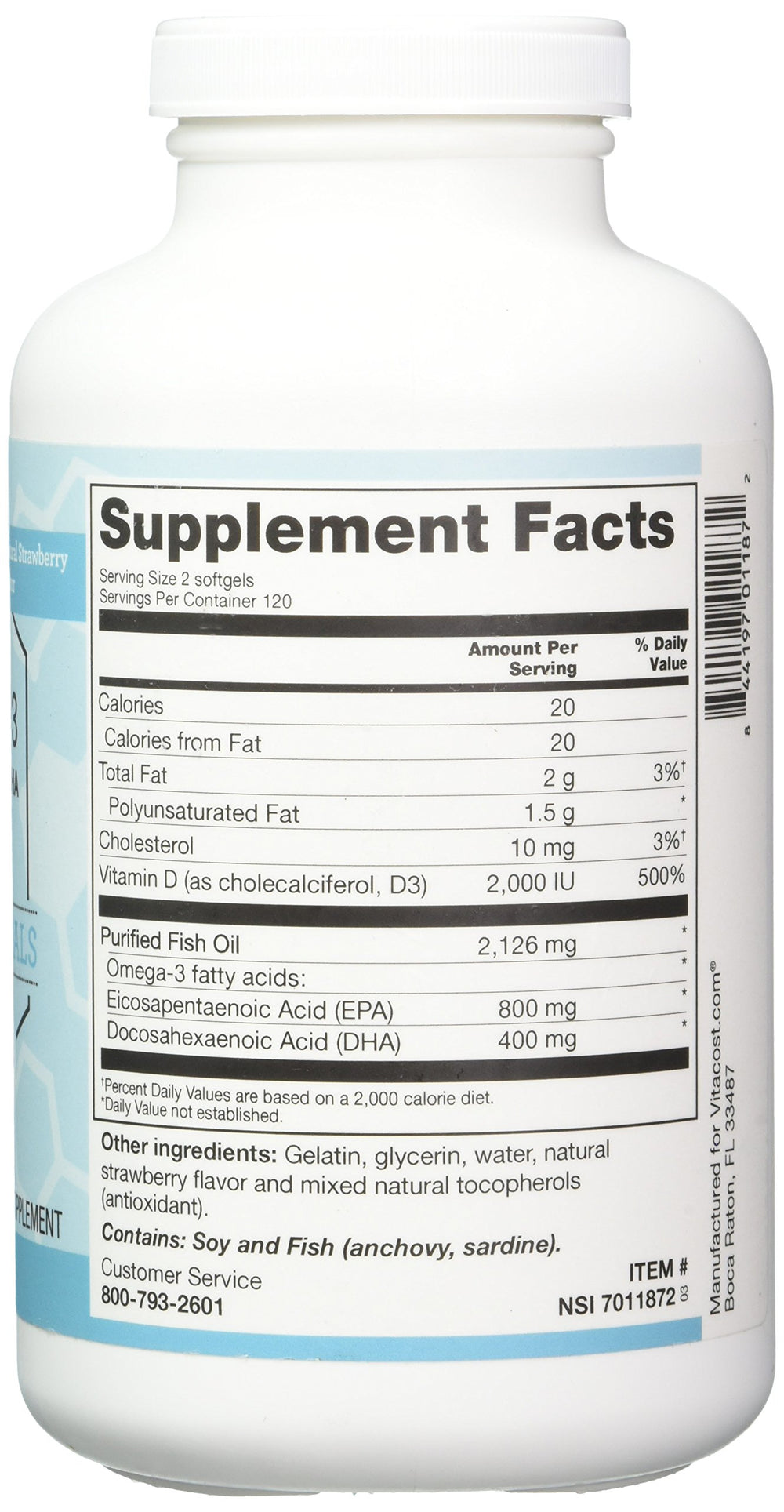 Close-up of Vitacost Mega EFA-D3 label showing EPA and DHA