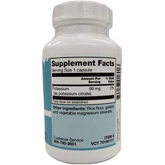 Close-up of Vitacost Potassium Citrate capsules in bottle