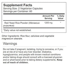 Vitacost Red Yeast Rice 1200 mg capsules bottle with 120 servings