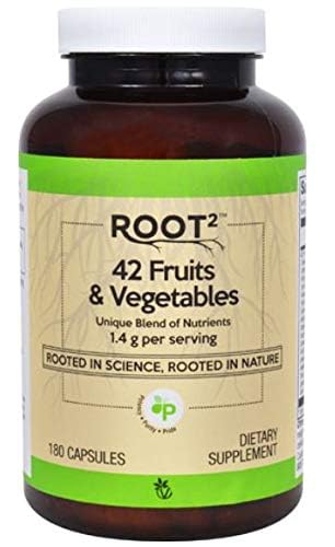 Close-up of NSI 42 Fruits & Vegetables ingredients and capsules
