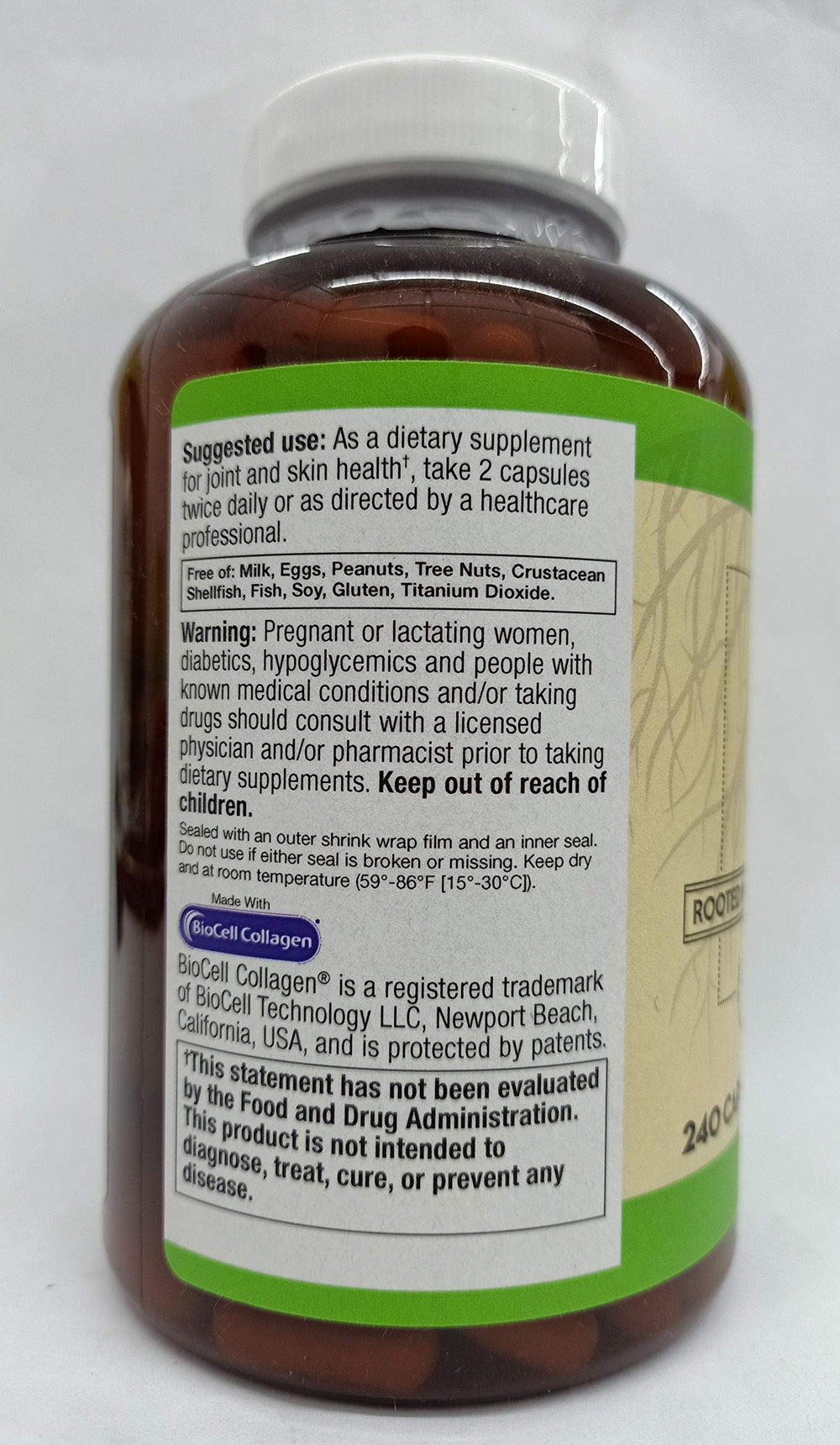 Two capsules per serving showing 100 mg HA per 2 capsules