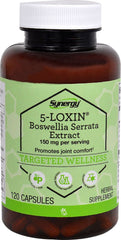 Front view of Vitacost Synergy 5-Loxin AKBA Boswellia Extract bottle showing 150 mg per serving and 120 capsules