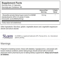 Back label and packaging highlighting 30% AKBA concentration and 5-LOXIN technology