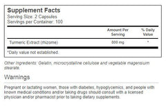 Close-up of Vitacost Turmeric Extract label and capsules