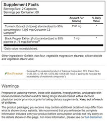 Close-up of Vitacost Turmeric Extract Curcumin C3 Complex with Bioperine label on bottle