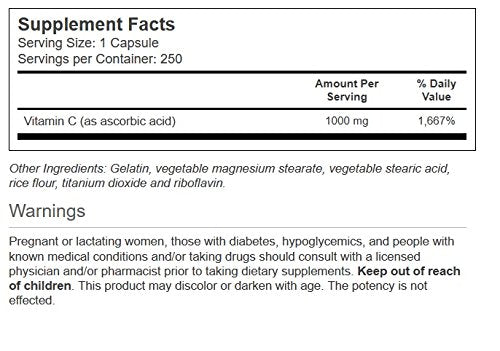 Close-up of Vitacost Vitamin C 1000 mg bottle with capsules