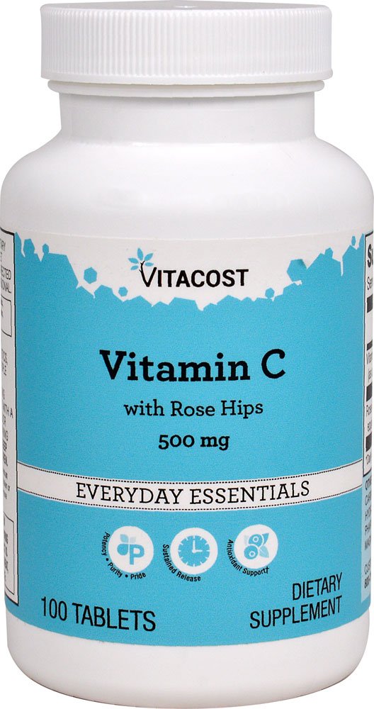 Bottle of Vitacost Vitamin C with Rose Hips Delayed Release 500 mg – 100 tablets