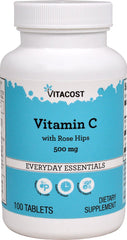Bottle of Vitacost Vitamin C with Rose Hips Delayed Release 500 mg – 100 tablets